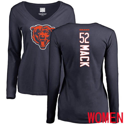 Chicago Bears Navy Blue Women Khalil Mack Backer NFL Football #52 Long Sleeve T Shirt